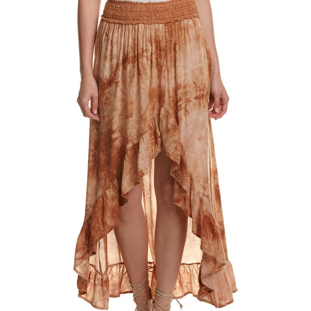 LUNIK High Low Camel Gypsy Tie Dye Ruffle Skirt